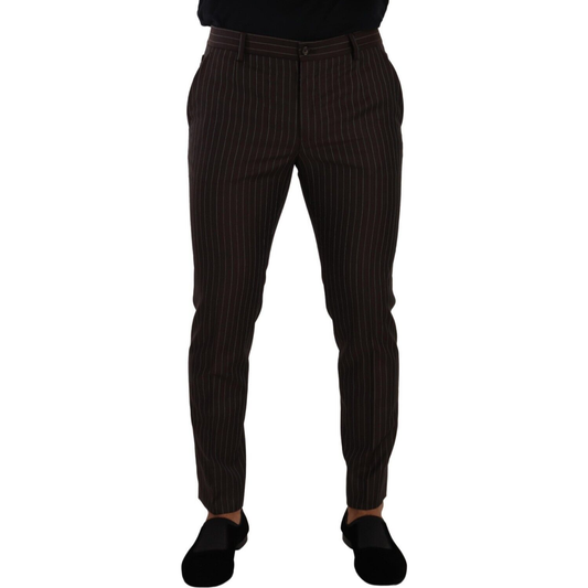 Dolce & Gabbana Elegant Brown Striped Woolen Men's Trousers Dolce & Gabbana Black