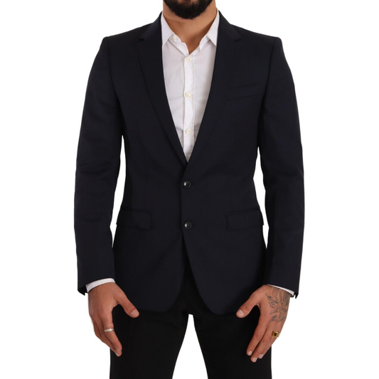 Dolce & Gabbana Sleek Navy Martini Slim Fit Wool Blazer Dolce & Gabbana Black