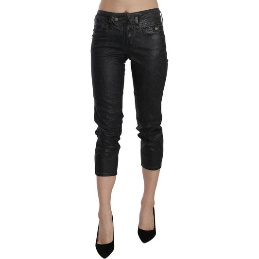 John Galliano Black Washed Mid Waist Slim Leg Cropped Denim Pants PAN70468- 24