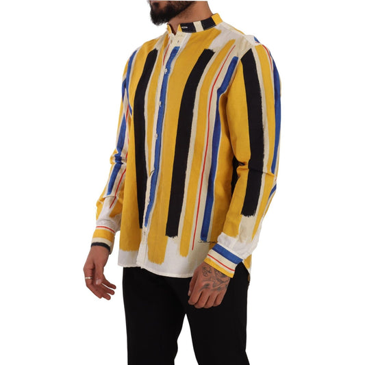 Dolce & Gabbana Elegant Yellow Striped Henley Shirt Dolce & Gabbana Dark Khaki
