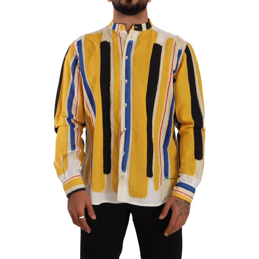 Dolce & Gabbana Elegant Yellow Striped Henley Shirt Dolce & Gabbana Goldenrod