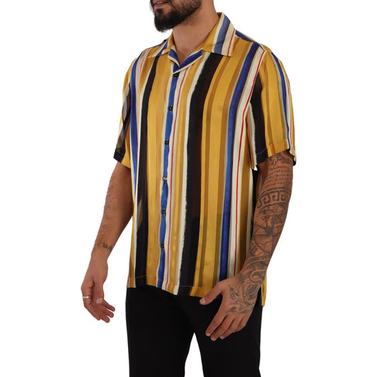 Dolce & Gabbana Yellow Striped Silk-Blend Men's Shirt Dolce & Gabbana Sienna