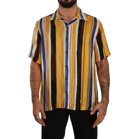Dolce & Gabbana Yellow Striped Silk-Blend Men's Shirt Dolce & Gabbana Sienna