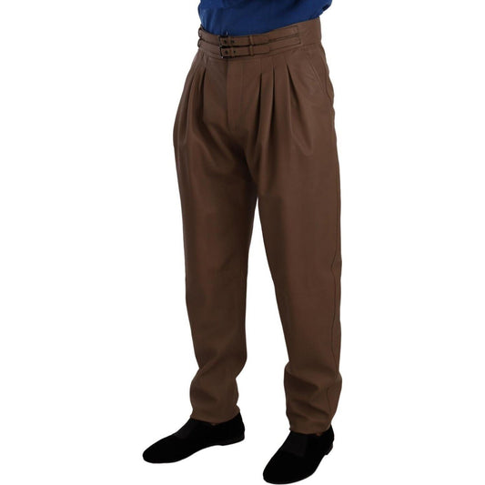 Dolce & Gabbana Elegant Tapered High Waist Leather Pants Dolce & Gabbana Dark Slate Gray