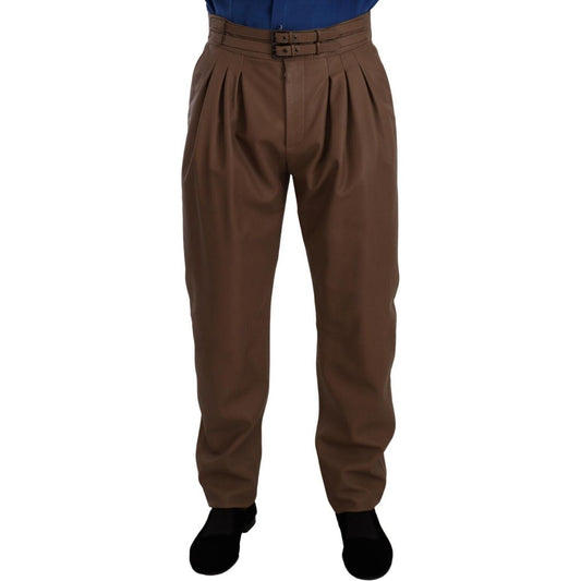 Dolce & Gabbana Elegant Tapered High Waist Leather Pants Dolce & Gabbana Dark Slate Gray