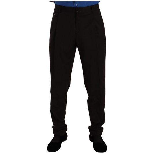 Dolce & Gabbana Elegant Brown Striped Wool Dress Pants Dolce & Gabbana Black
