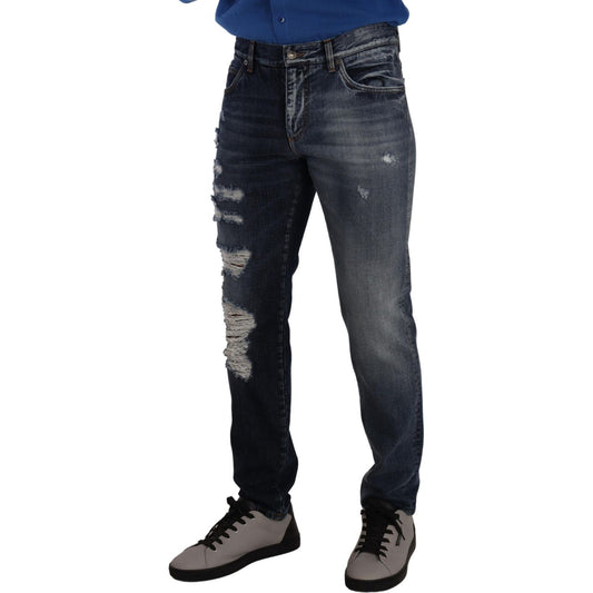 Dolce & Gabbana Chic Tattered Denim Jeans Dolce & Gabbana Dark Slate Gray