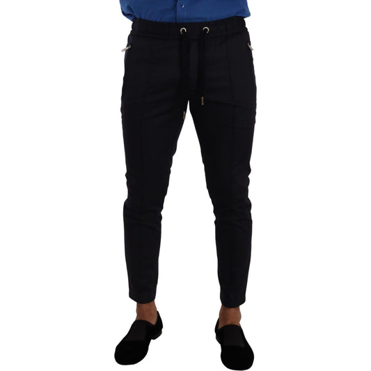 Dolce & Gabbana Elegant Dark Blue Skinny Jogging Pants Dolce & Gabbana Black