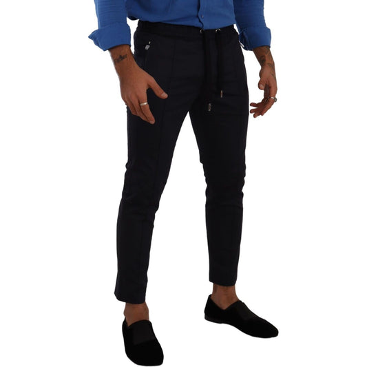 Dolce & Gabbana Elegant Dark Blue Skinny Jogging Pants Dolce & Gabbana Black