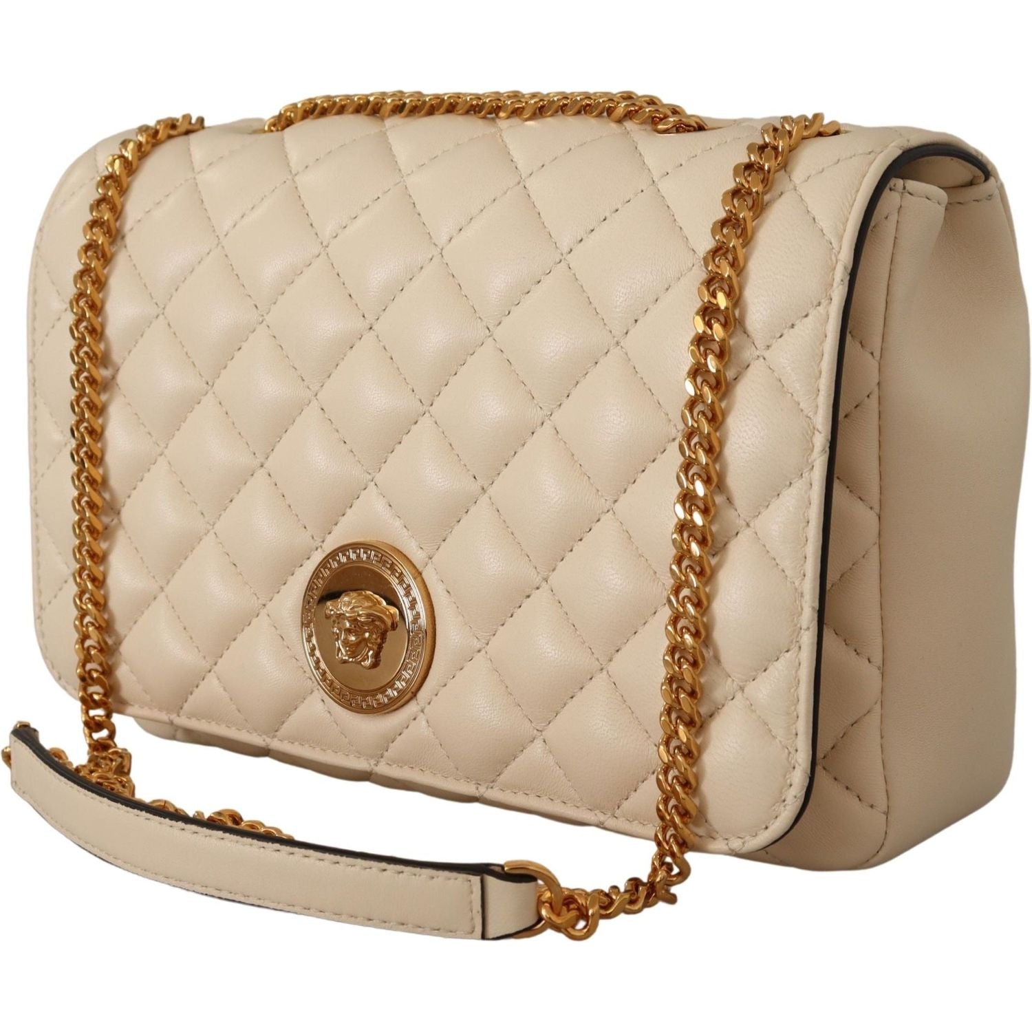 Versace White Nappa Leather Medusa Shoulder Bag