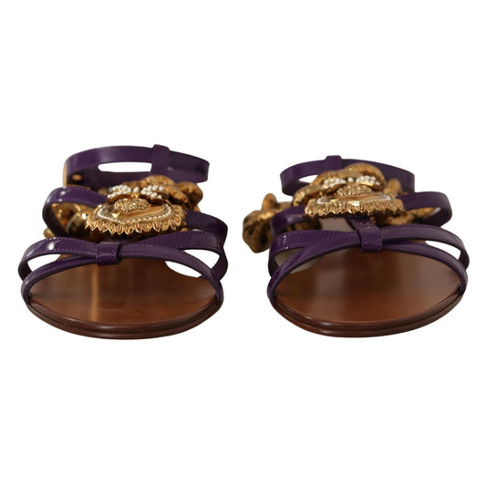 Dolce & Gabbana Purple Leather Devotion Flats Sandals Shoes