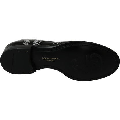 Dolce & Gabbana Black Leather Derby Formal White Lace Shoes