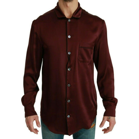 Dolce & Gabbana Bordeaux Silk Pajama-Inspired Shirt Dolce & Gabbana Black