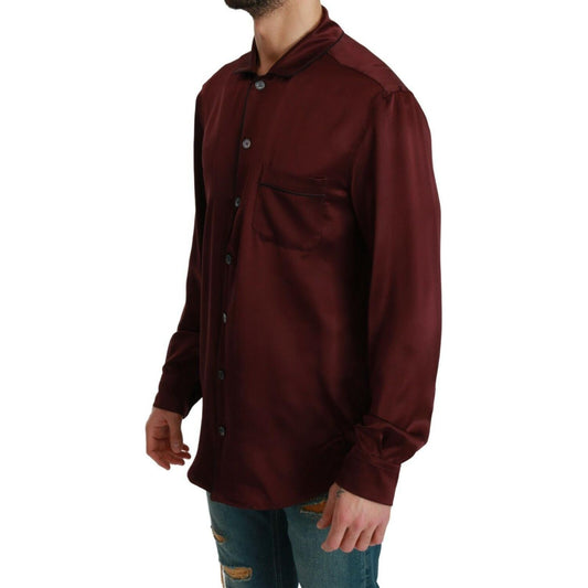 Dolce & Gabbana Bordeaux Silk Pajama-Inspired Shirt Dolce & Gabbana Black