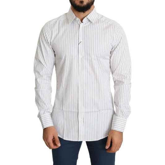 Dolce & Gabbana Elegant White Striped Cotton Dress Shirt Dolce & Gabbana Light Gray