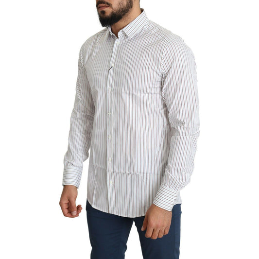 Dolce & Gabbana Elegant White Striped Cotton Dress Shirt Dolce & Gabbana Light Gray