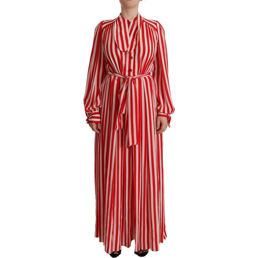 Dolce & Gabbana Elegant Striped Silk Maxi Dress Dolce & Gabbana Brown