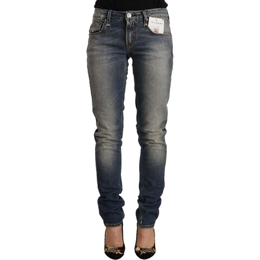 Acht Blue Washed Cotton Mid Waist Skinny Denim Jeans