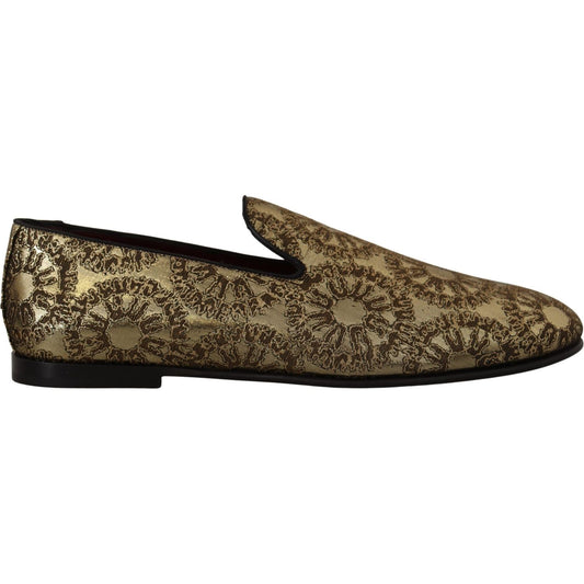 Dolce & Gabbana Gold Tone Loafers Slides Dress Shoes Dolce & Gabbana Dark Slate Gray