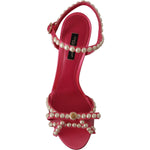 Dolce & Gabbana Pink Satin White Pearl Crystals Heels Shoes