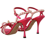 Dolce & Gabbana Pink Satin White Pearl Crystals Heels Shoes