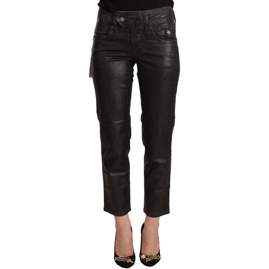 John Galliano Black Glittered Mid Waist Cotton Cropped Pants PAN72217 - 40
