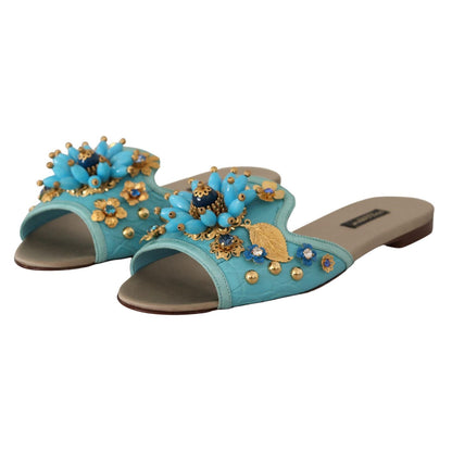 Dolce & Gabbana Blue Crystal Exotic Leather Blue Crystal Sandals