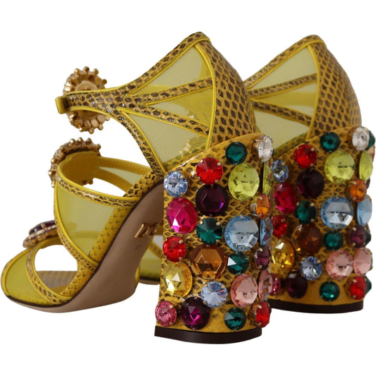 Dolce & Gabbana Stunning Crystal-Embellished Yellow Leather Sandals Dolce & Gabbana Sienna