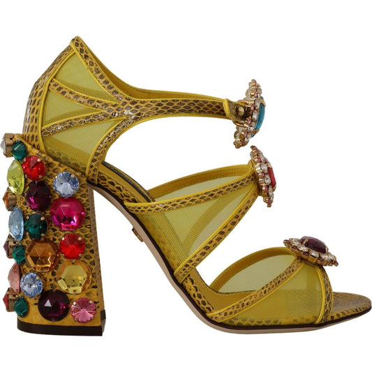 Dolce & Gabbana Stunning Crystal-Embellished Yellow Leather Sandals Dolce & Gabbana Sienna