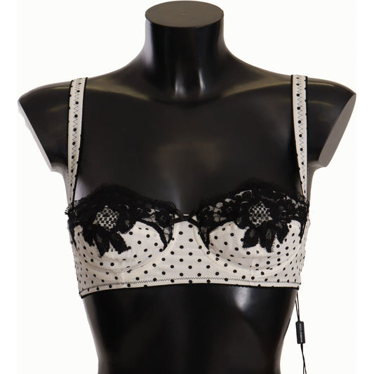 Dolce & Gabbana Elegant White Lace & Polka Dot Silk Bra Dolce & Gabbana Black