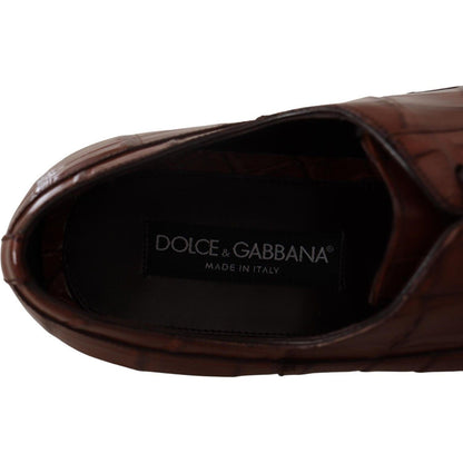 Dolce & Gabbana Brown Crocodile Leather Mens Formal Derby Shoes