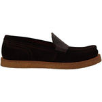 Dolce & Gabbana Brown Suede Leather Slip On Flats Moccasin Shoes