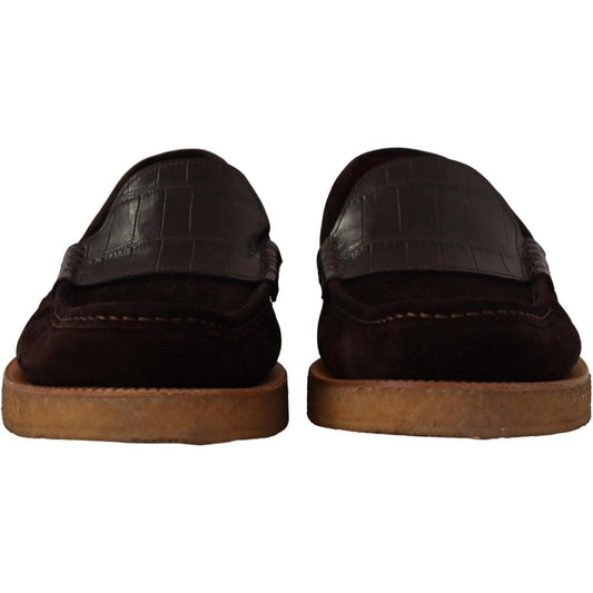 Dolce & Gabbana Elegant Suede Crocodile Loafers in Brown Dolce & Gabbana Black