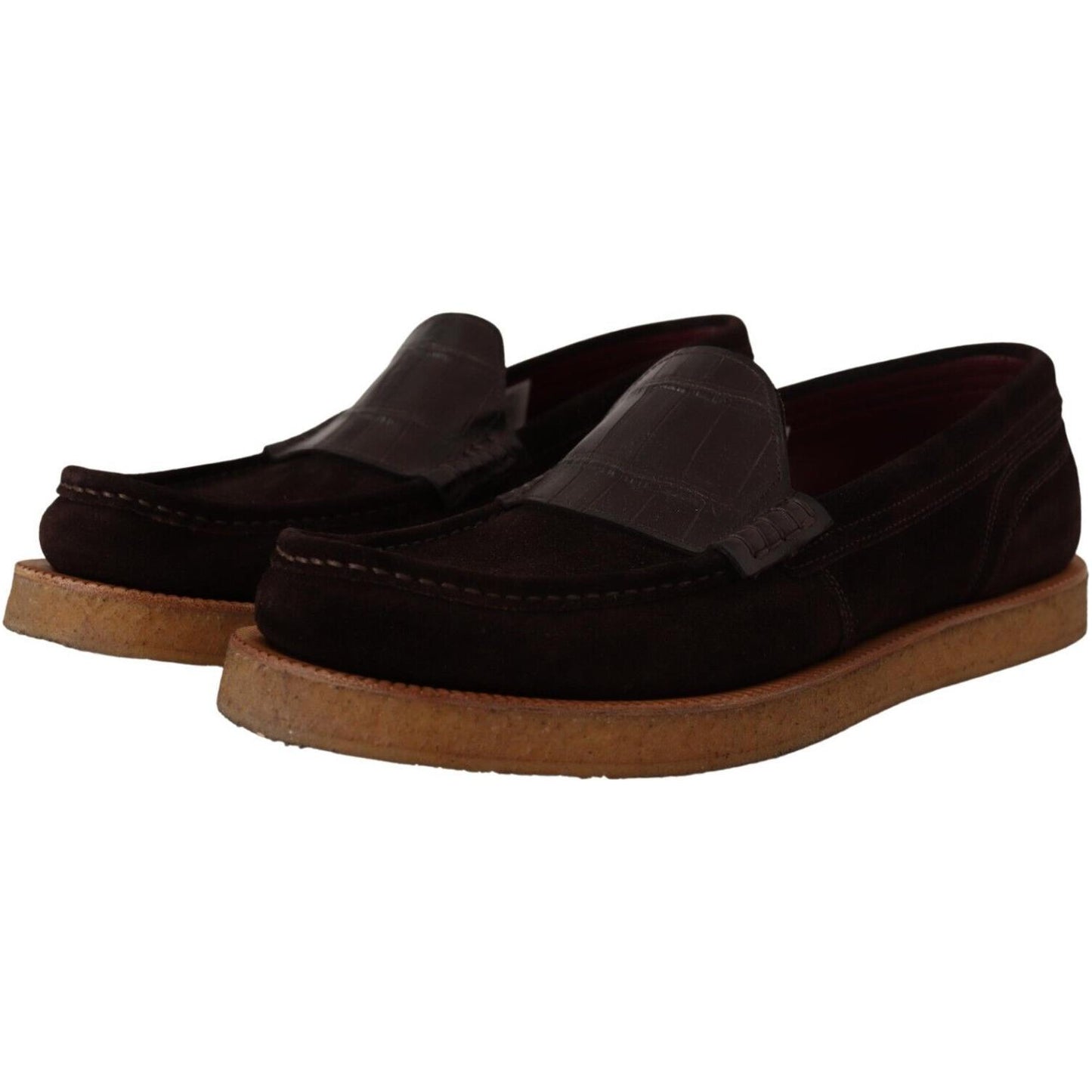 Dolce & Gabbana Brown Suede Leather Slip On Flats Moccasin Shoes