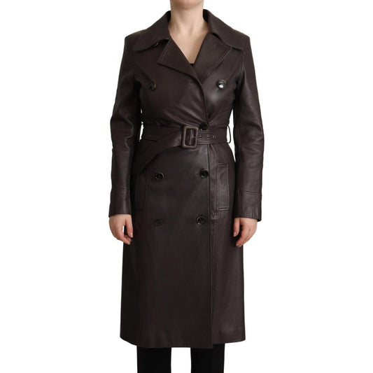 Dolce & Gabbana Elegant Double-Breasted Lambskin Leather Coat Dolce & Gabbana Dark Slate Gray