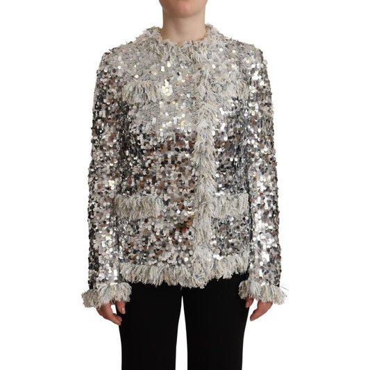 Dolce & Gabbana Chic Silver Sequined Jacket Coat Dolce & Gabbana Dark Gray
