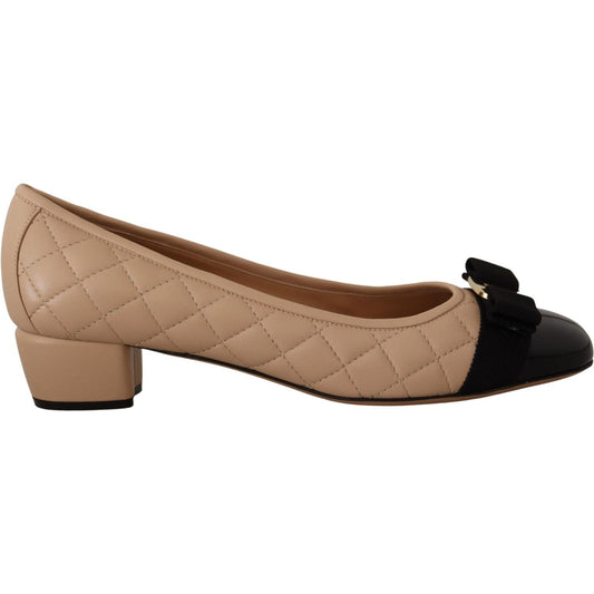 Salvatore Ferragamo Elegant Quilted Leather Pumps in Beige and Black WOMAN PUMPS Salvatore Ferragamo Rosy Brown