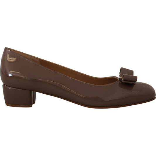 Salvatore Ferragamo Elegant Caraway Brown Pumps with Vara Bow WOMAN PUMPS Salvatore Ferragamo Dark Slate Gray