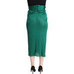 Dolce & Gabbana Dark Green High Waist Midi Pencil Cut Pleated Skirt