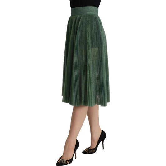 Dolce & Gabbana Metallic Green Pleated A-Line Midi Skirt Dolce & Gabbana Dark Slate Gray