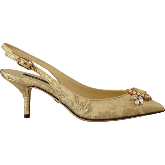 Dolce & Gabbana Gleaming Gold Crystal Slingback Heels Dolce & Gabbana Dark Khaki