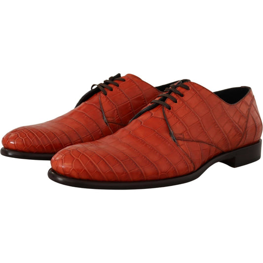 Dolce & Gabbana Exquisite Exotic Croc Leather Lace-Up Dress Shoes Dolce & Gabbana Brown