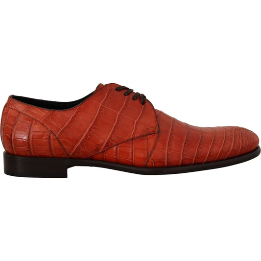 Dolce & Gabbana Exquisite Exotic Croc Leather Lace-Up Dress Shoes Dolce & Gabbana Brown