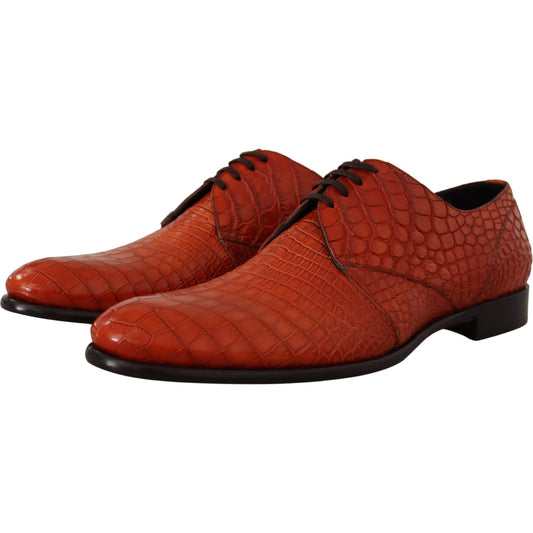 Dolce & Gabbana Exotic Orange Croc Leather Laceup Dress Shoes Dolce & Gabbana Saddle Brown