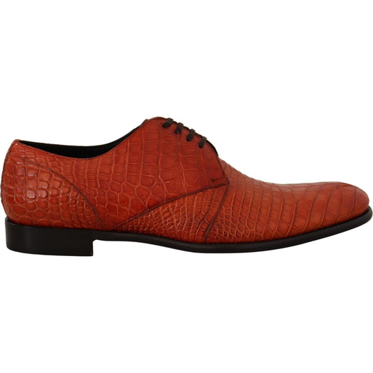 Dolce & Gabbana Exotic Orange Croc Leather Laceup Dress Shoes Dolce & Gabbana Saddle Brown