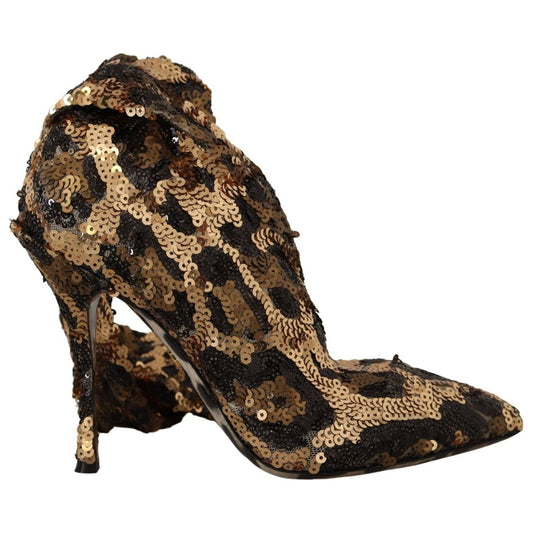 Dolce & Gabbana Elegant Leopard Sequin Knee-High Boots Dolce & Gabbana Black