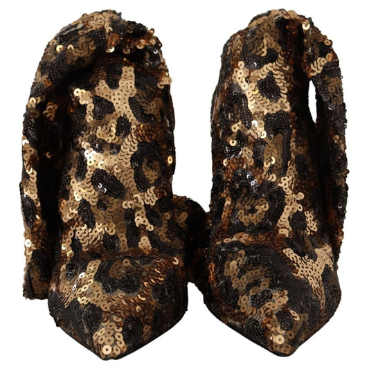Dolce & Gabbana Elegant Leopard Sequin Knee-High Boots Dolce & Gabbana Black