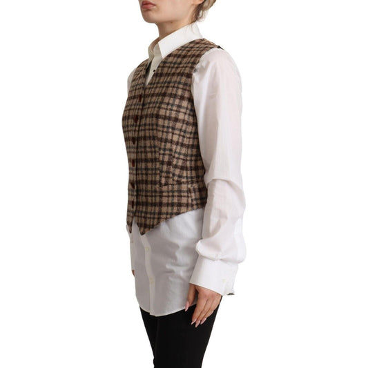 Dolce & Gabbana Elegant Checkered V-Neck Sleeveless Vest Top Dolce & Gabbana Gray