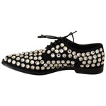 Dolce & Gabbana Black Leather Crystals Lace Up Formal Shoes