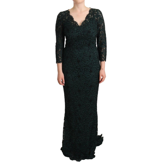 Dolce & Gabbana Elegant Lace Floor-Length V-Neck Dress Dolce & Gabbana Black